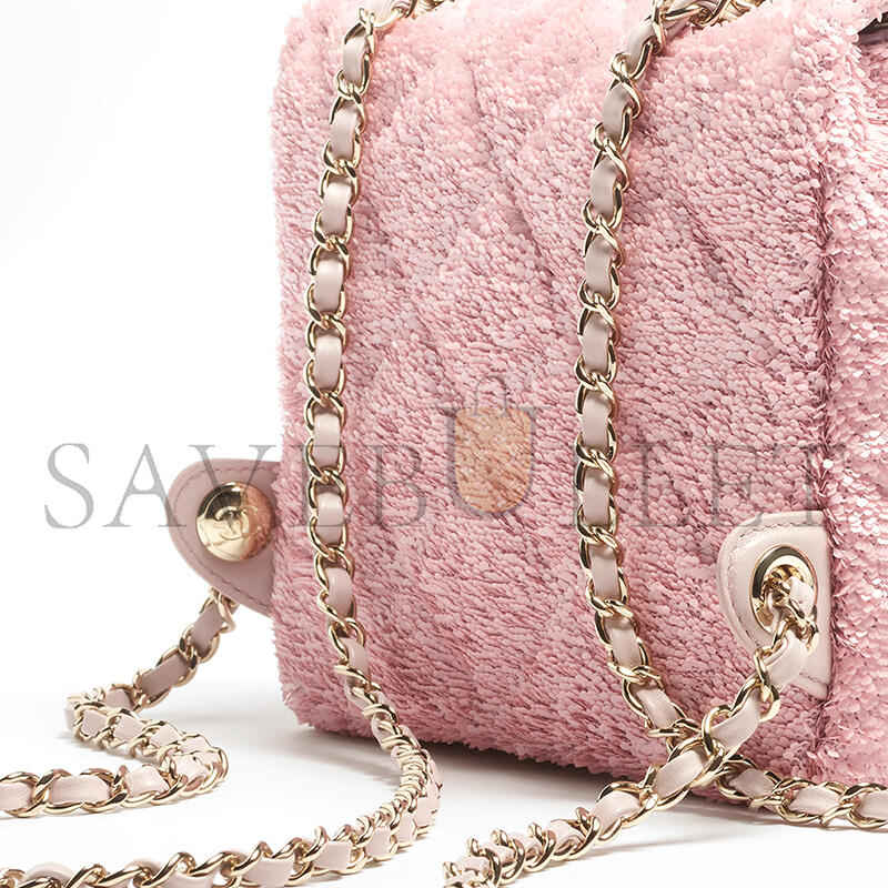 Ch**el quilted sequins & gold-tone metal pink backpack as5711 (21*17*7cm)